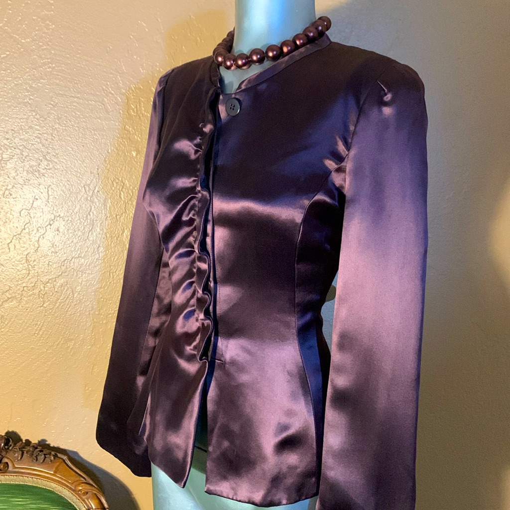 Armani Collezioni Purple Lacquered Satin Ruffled Evening Jacket - Us 6, 2003